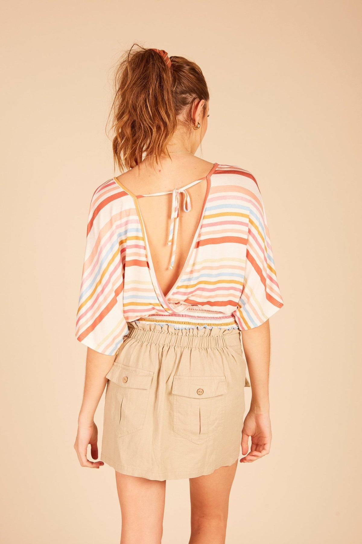 Multi Striped Surplice Top