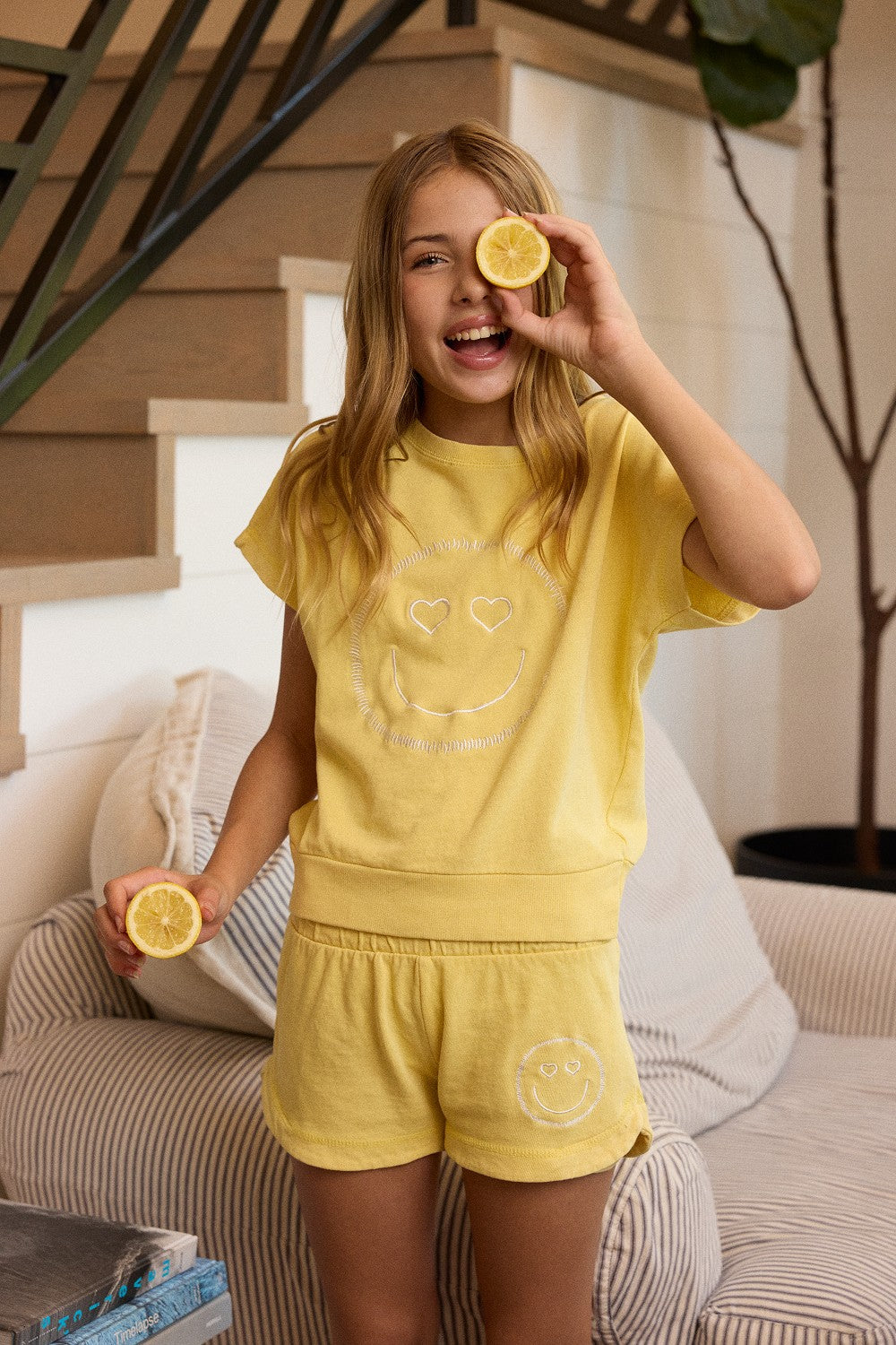 Kids Garment Dye Short with Smile Embroidery