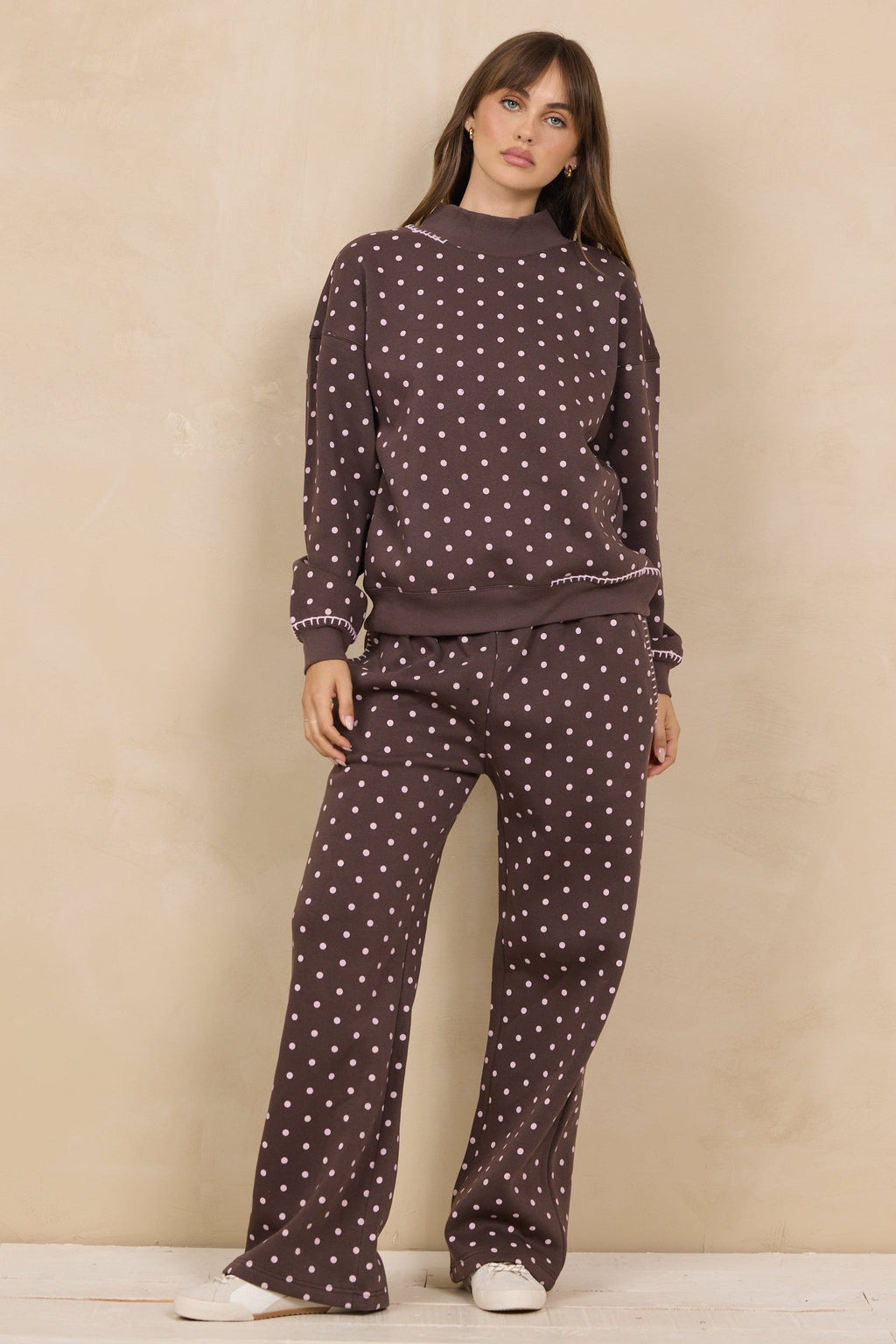 Printed Essential Fleece Mockneck & Pant Set W/ Whipstitch