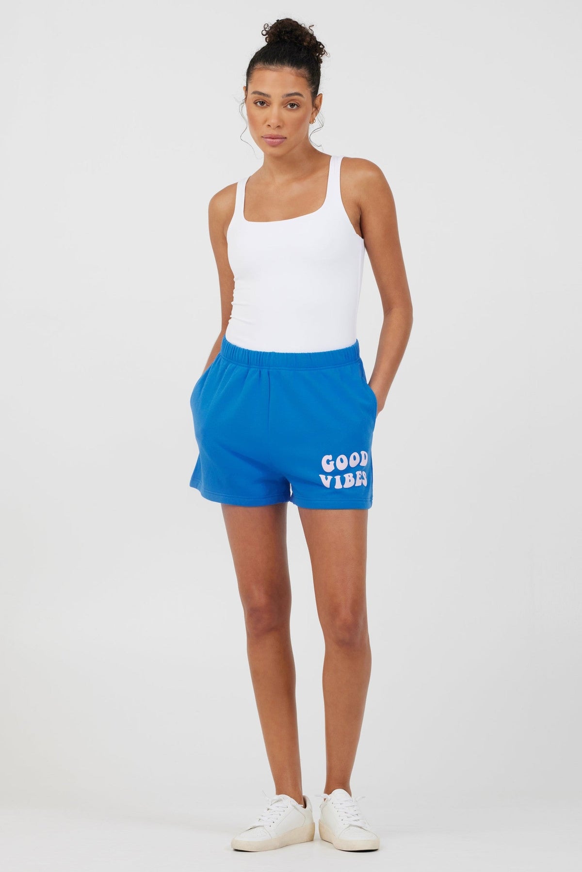 Royal Blue W/ Pink Puff "Good Vibes" Surf Wash Shorts