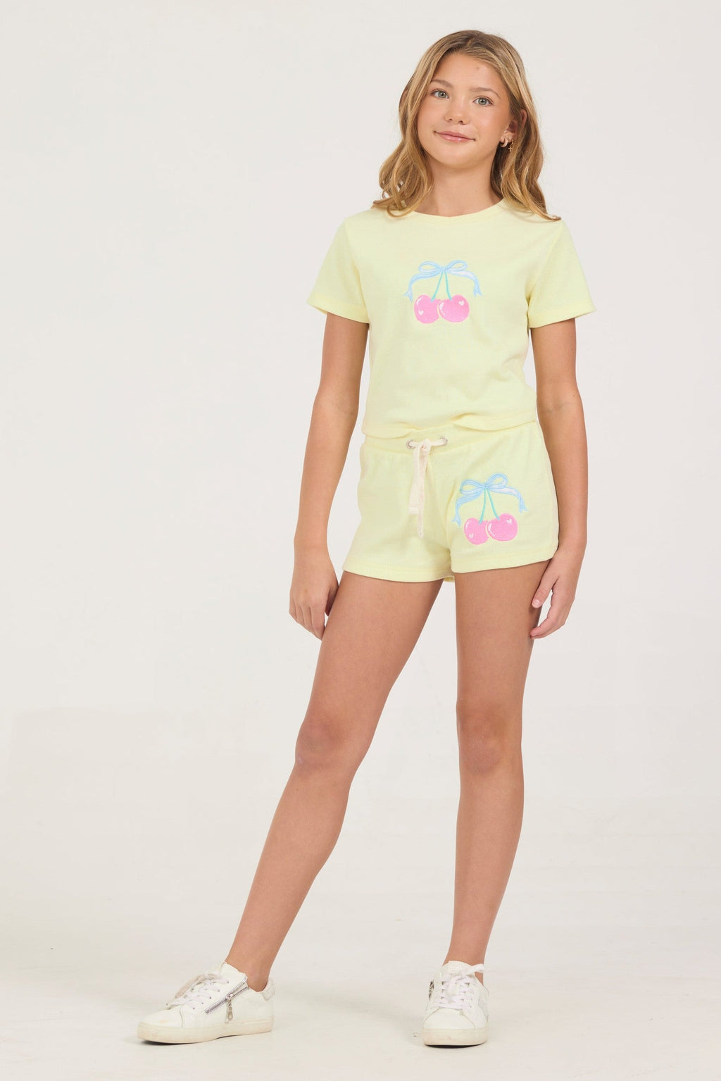 Kids Ribbed Cherry Embroidered Short