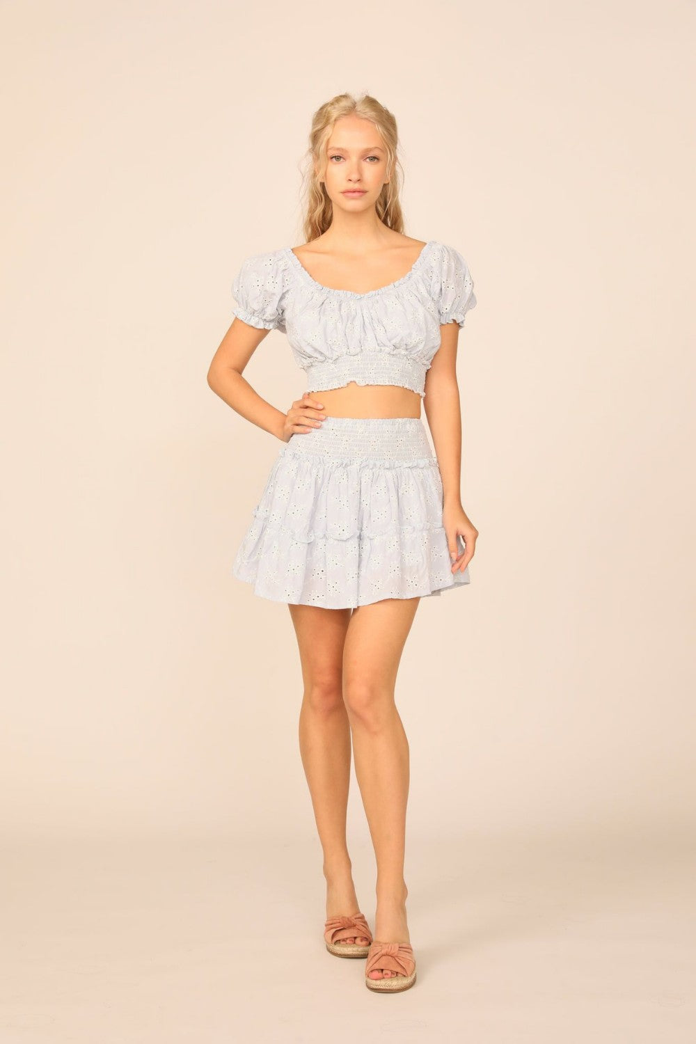 VH x OD - Chambray Blue w/ Ivory Eyelet Smocked Crop Top