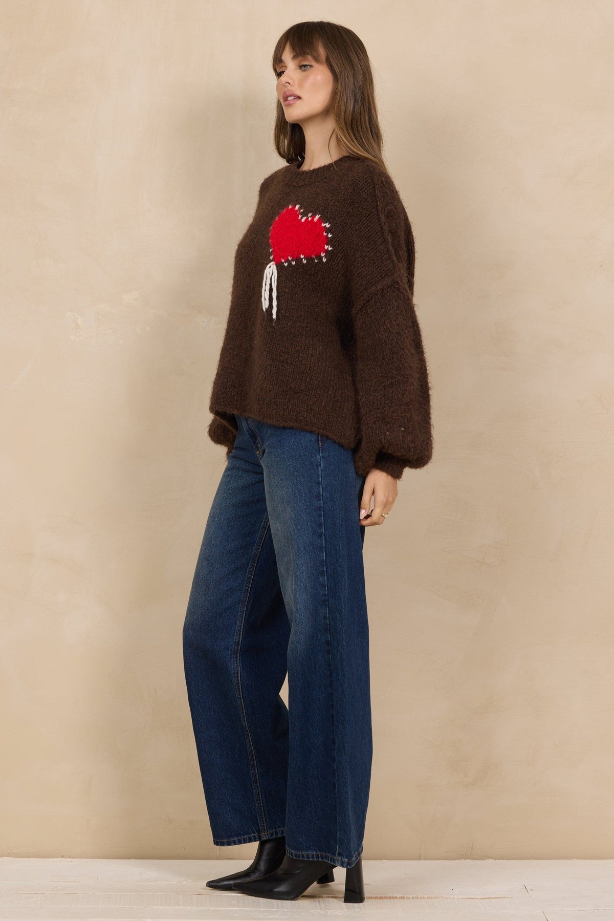 Mock Neck Sweater w/ Jacquard Heart