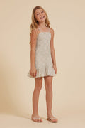 Sage Printed Rayon Smocked Tube Dress