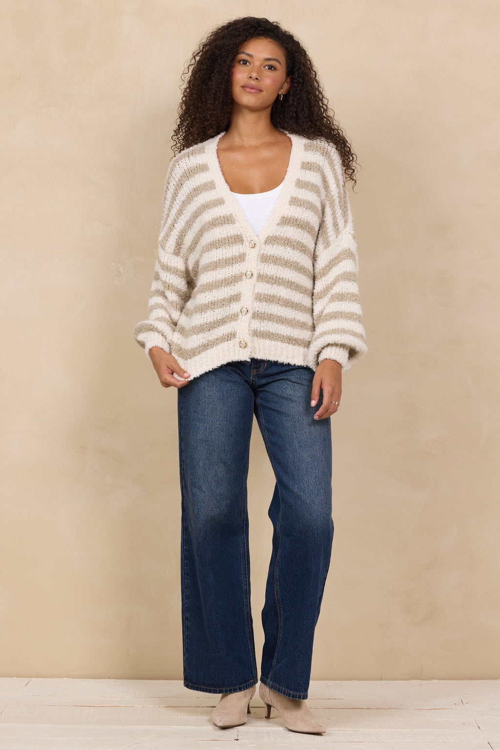 Ivory/Taupe Striped Cardigan