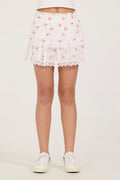 Kids Embroidered Cherry Ruffle Mini Skort