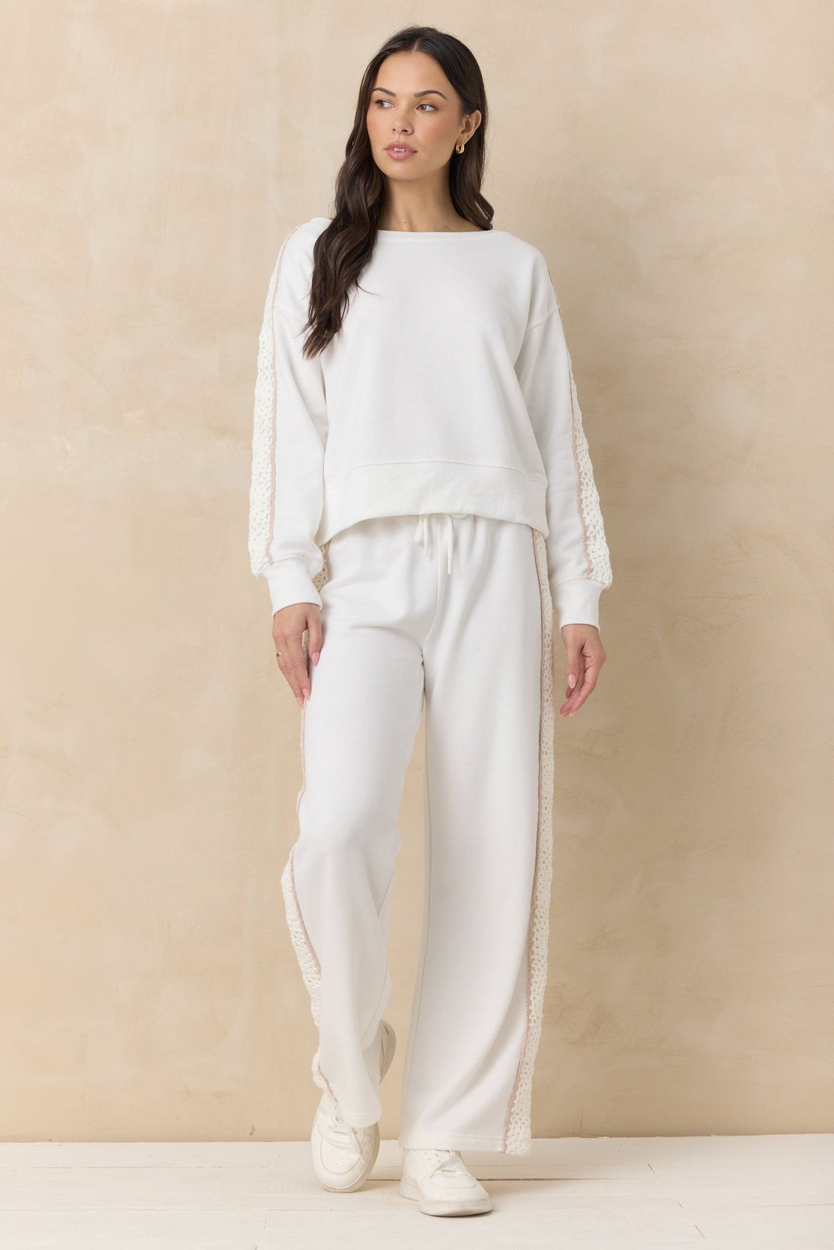 French Terry Crew Sweatshirt with Square Crochet Insert