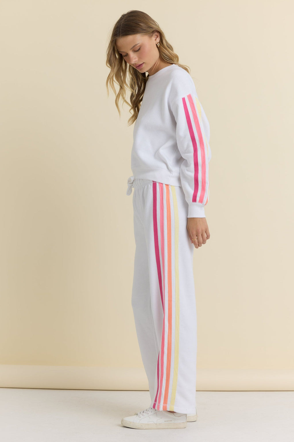 Stripe Twill Tape Fleece Wide Leg Pants