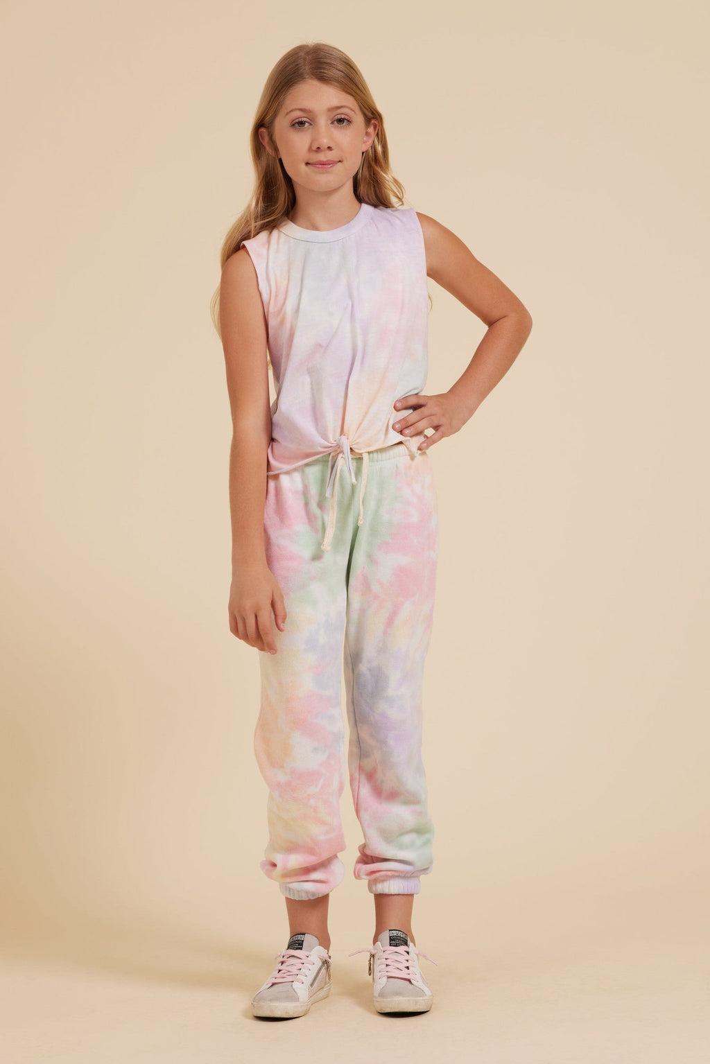 Tropical Summer Tie Dye Tie Front Tank