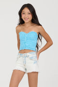 Kids White Wash Raw Edge Wide Leg Short