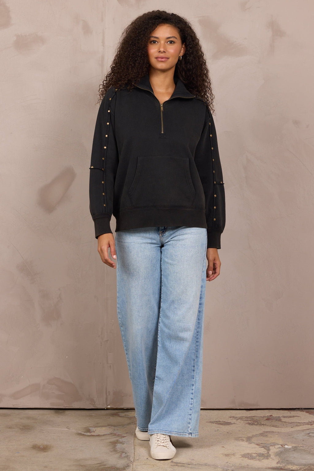 Washed Garment Dye Studded Quarter Zip
