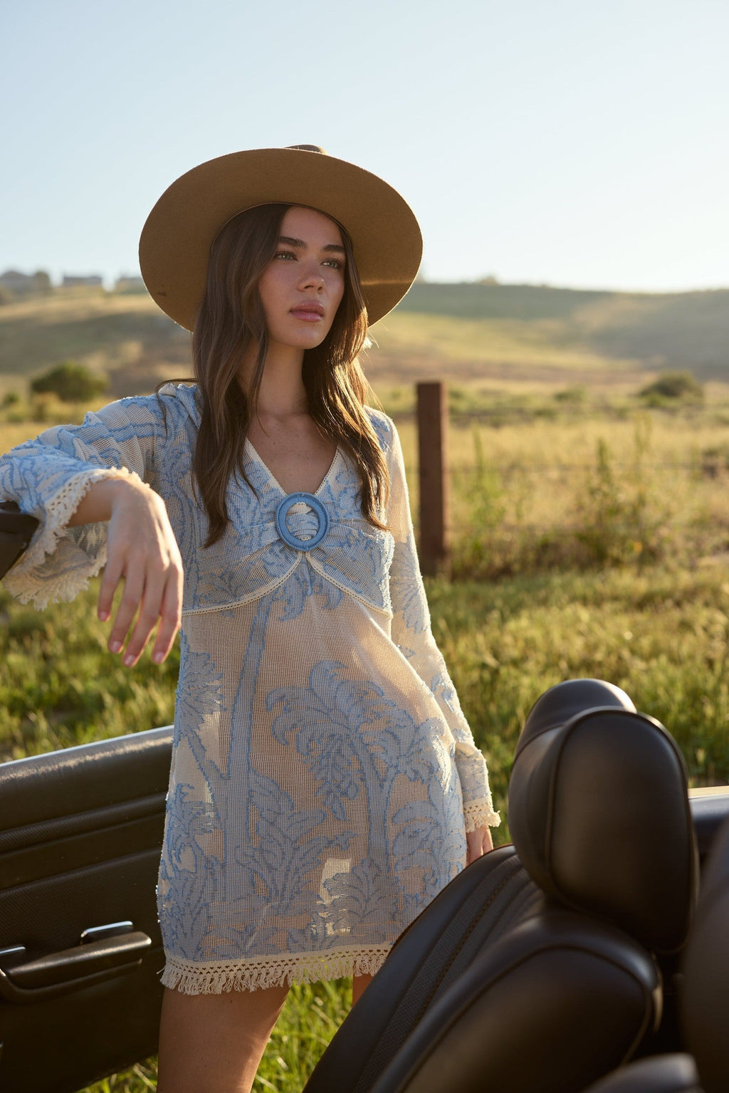 O Ring Mini Dress with Bell Sleeves