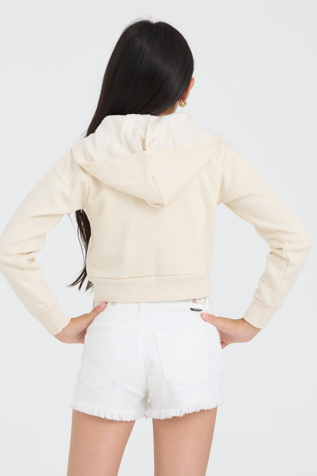 Kids White Denim Short with Embroidered Waist