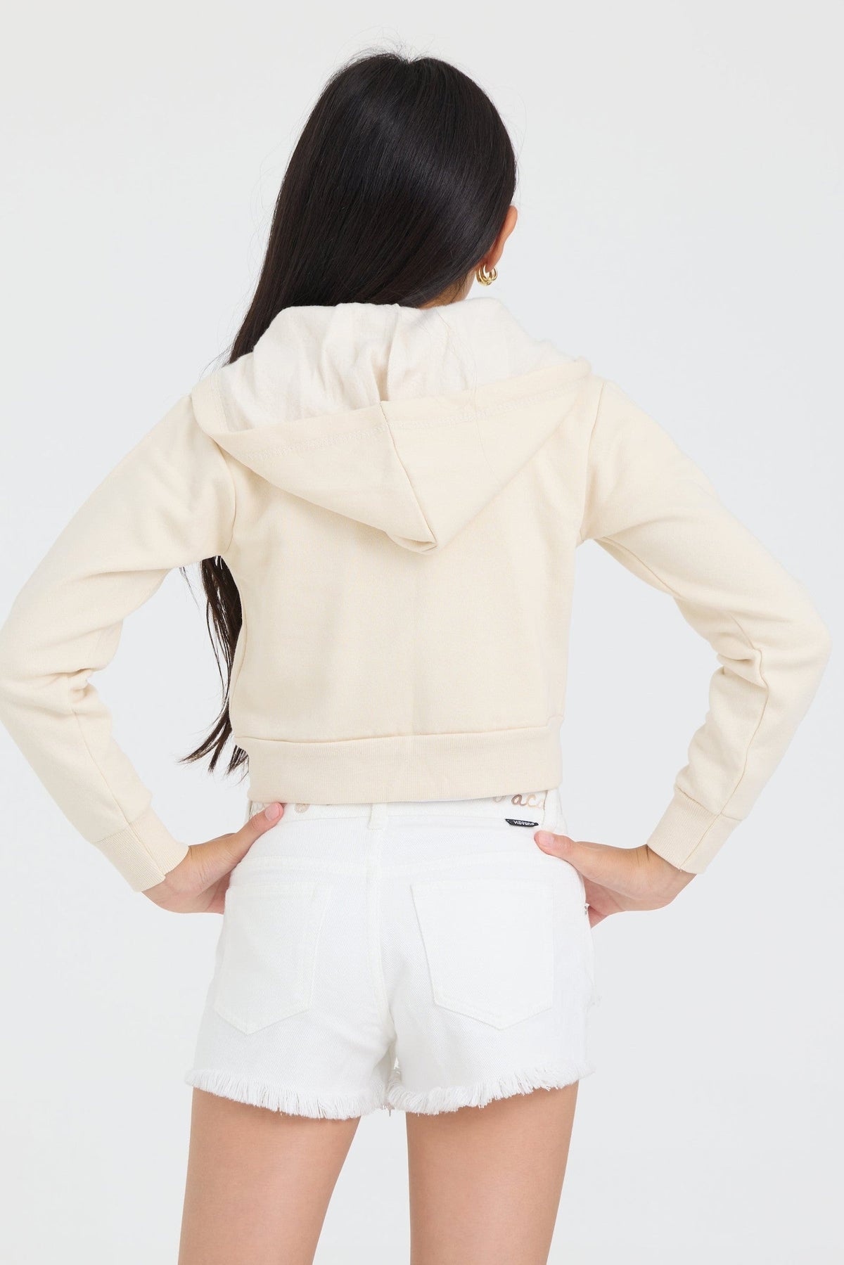 Kids White Denim Short with Embroidered Waist