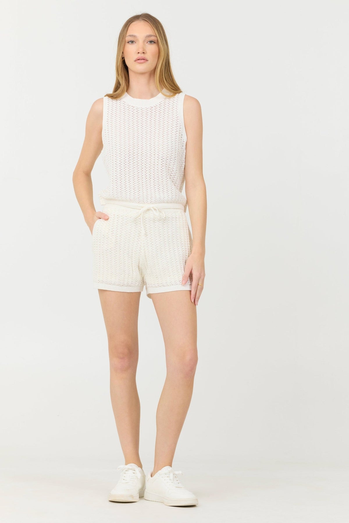 White Open Crochet Shorts