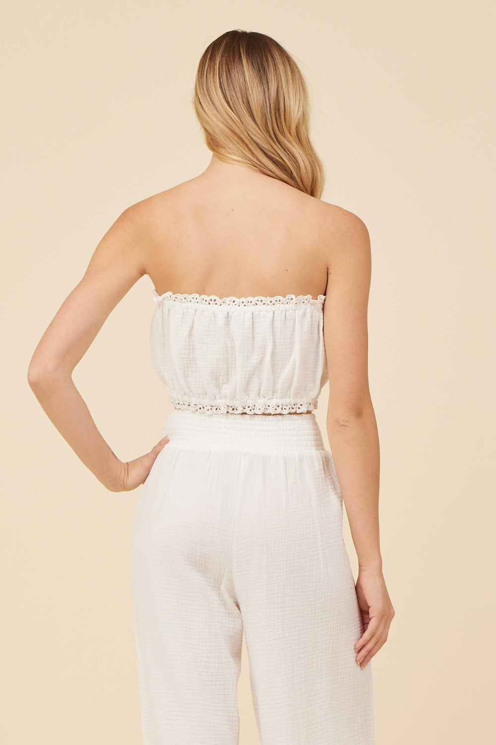 White Gauze Smocked Tube Top