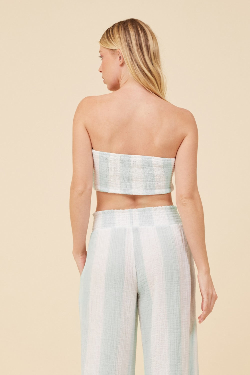 Mint & White Cabana Stripe Gauze Bandeau Crop Top