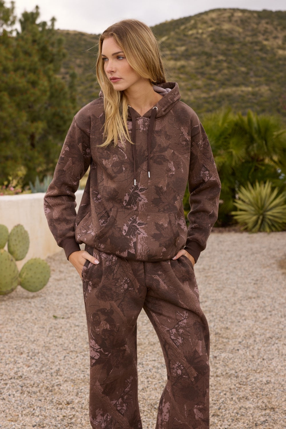 Printed Essential Fleece Wide Leg Pant