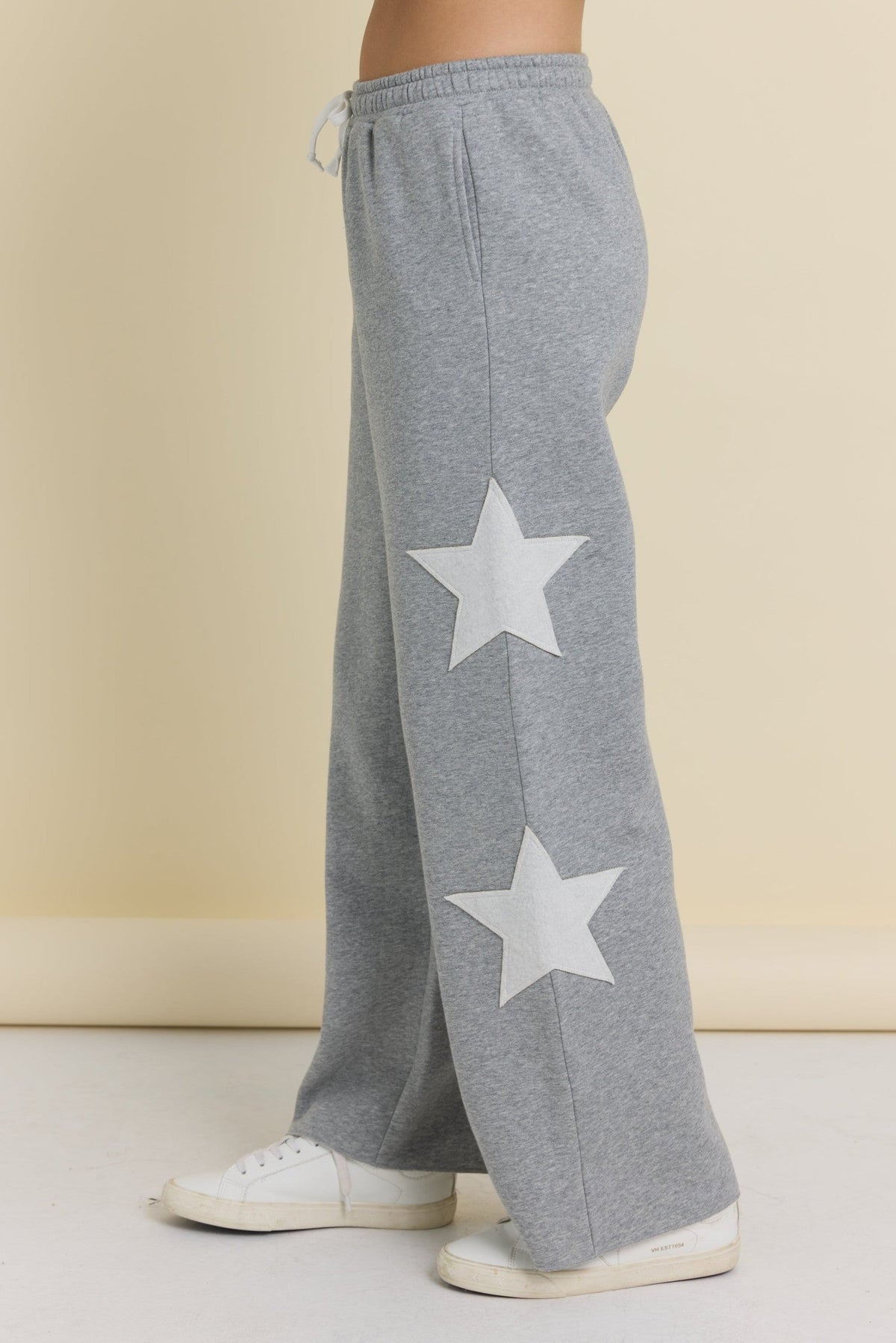 Reverse Terry Wide Leg Pants with Star Applique
