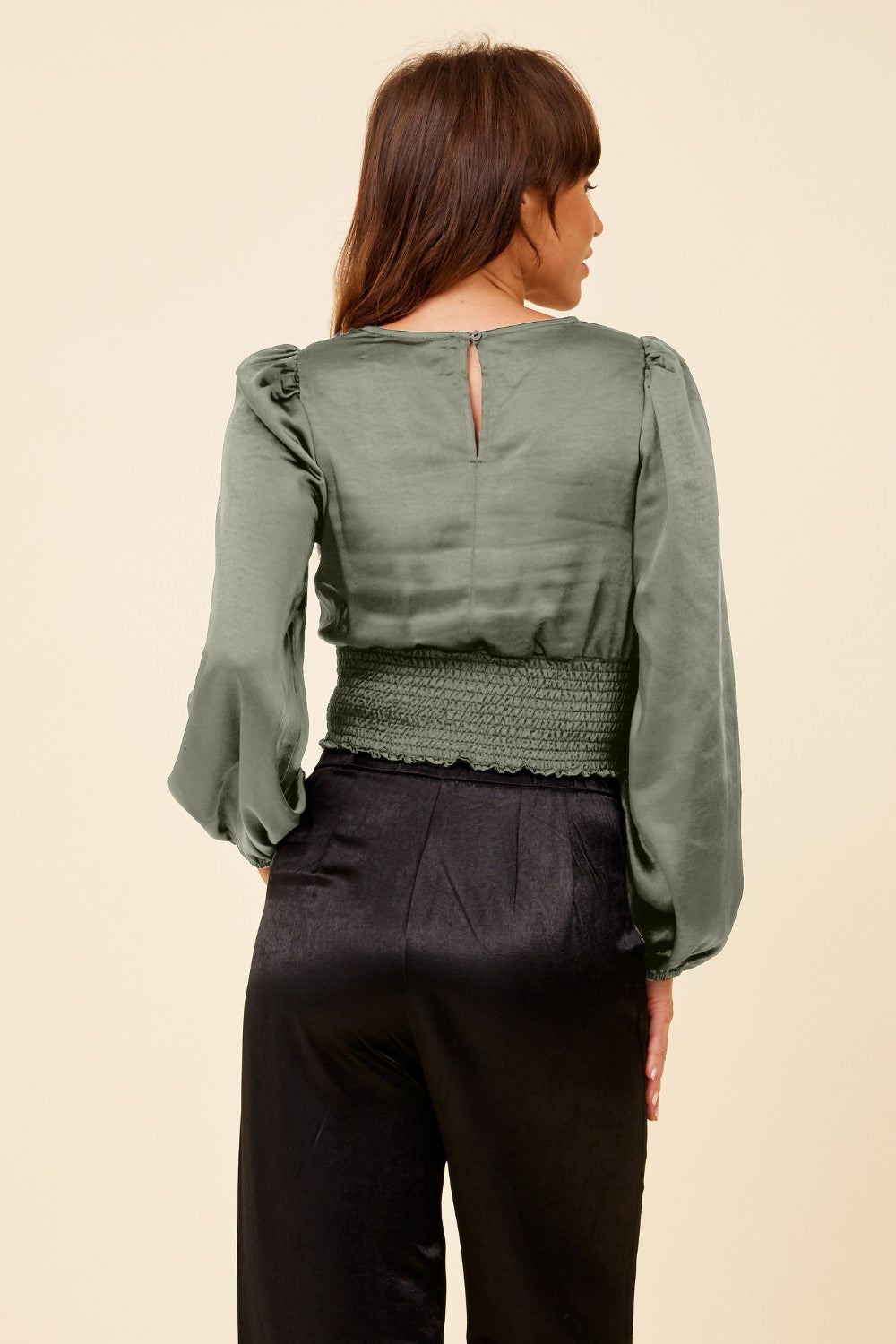 Silver Pine Heavy Satin Criss Cross Blouse