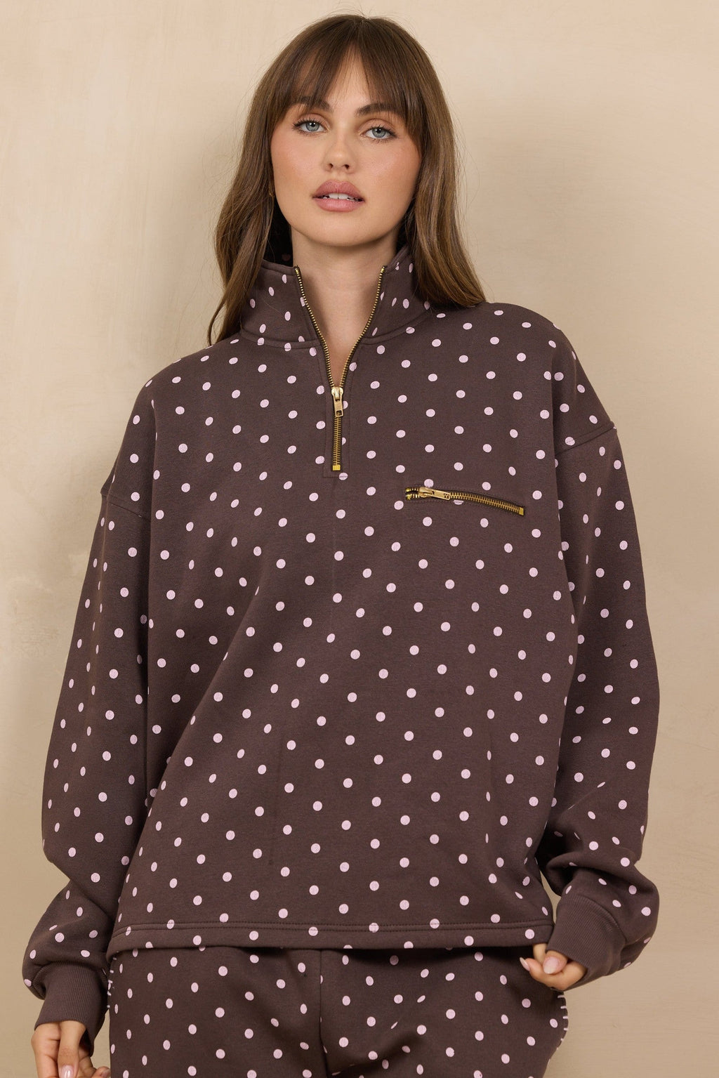 Printed Essential Fleece Quarter Zip & Pant Set W/ Whipstitch