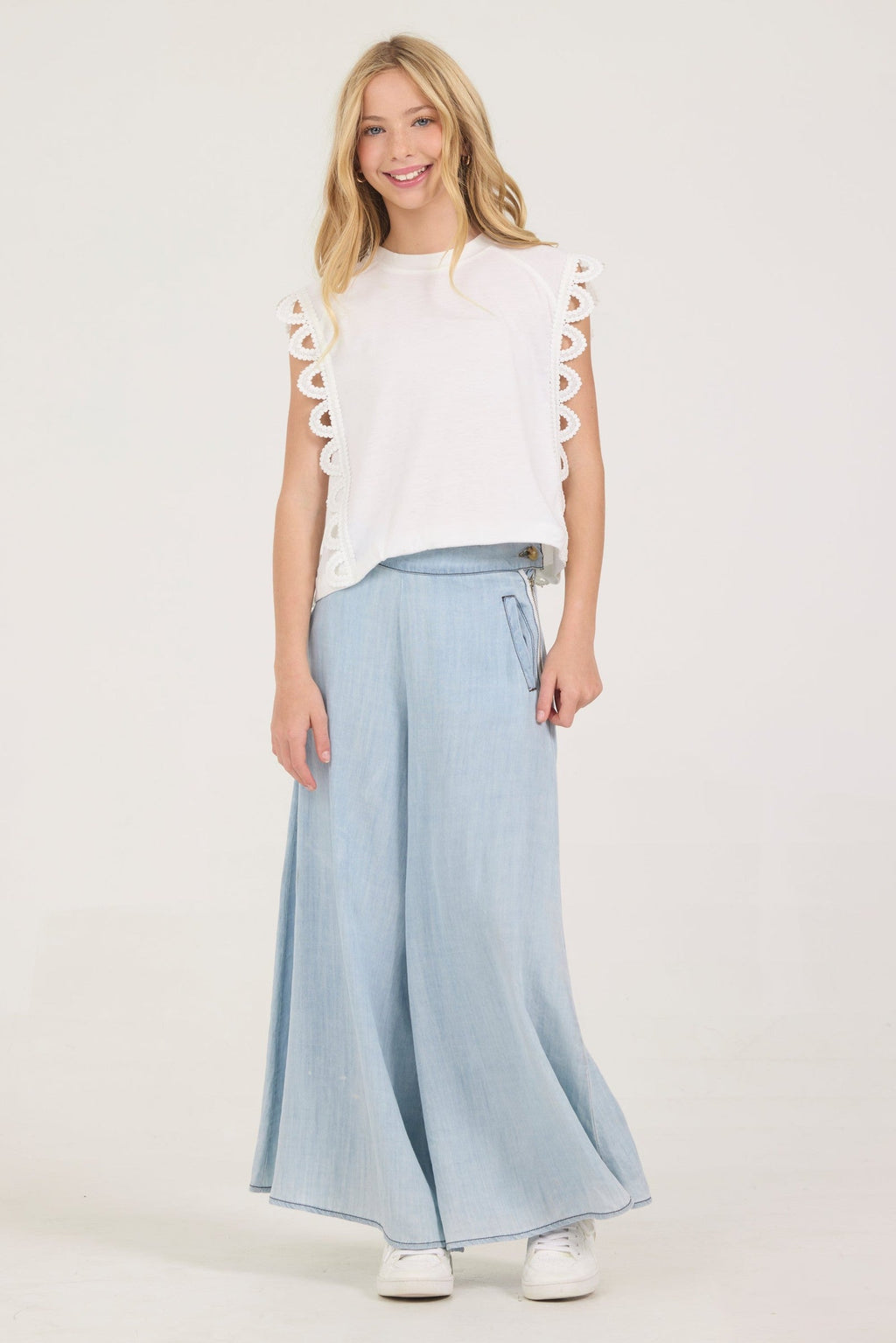 Kids White Crochet Trim Top