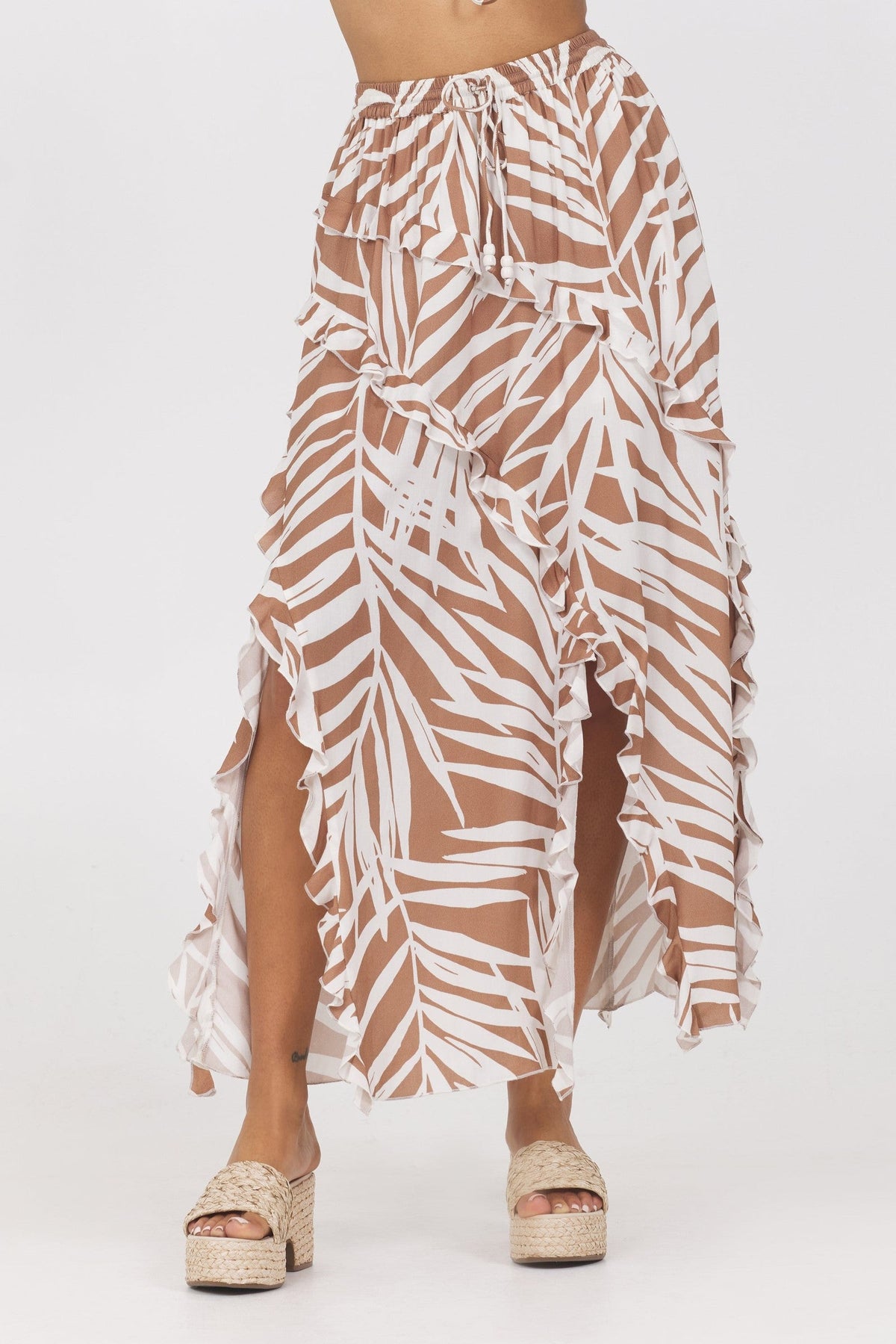 Printed Rayon Ruffle Maxi Skirt
