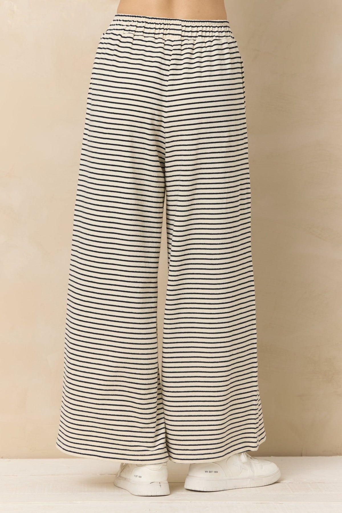 Striped French Terry Cloth Wide Leg Pant