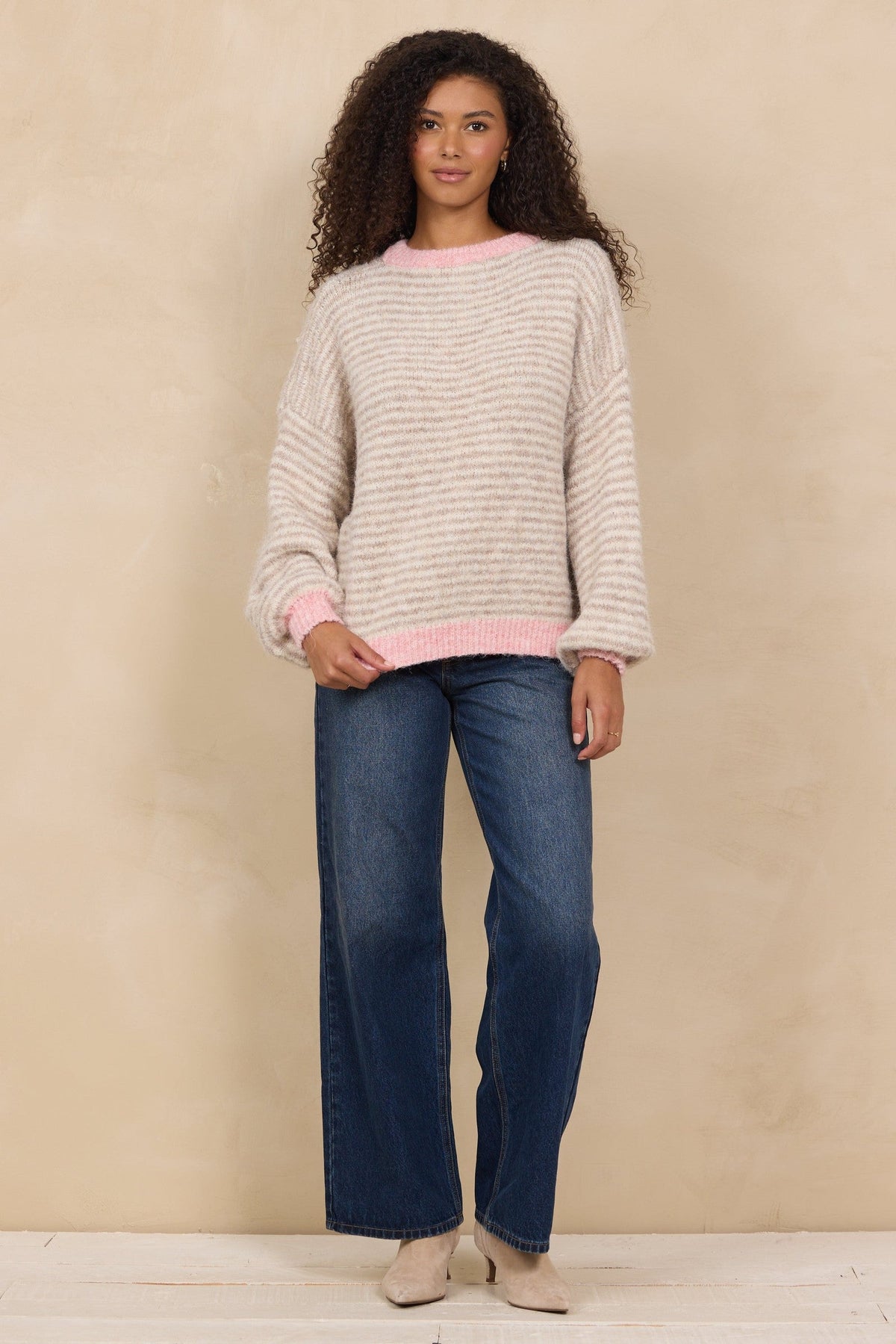 Contrast Trim Striped Sweater