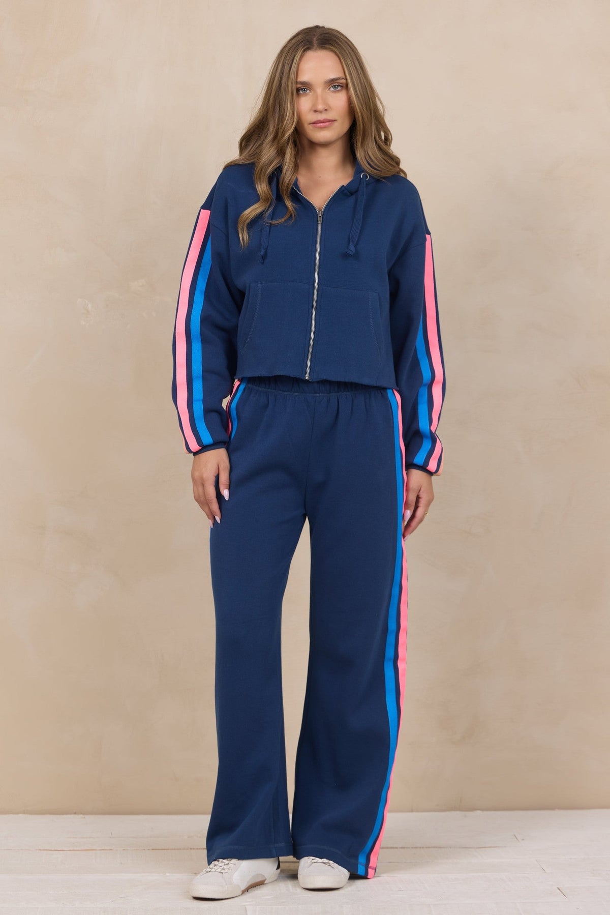 Stripe Heather Fleece Zip Hoodie 2-Piece Set