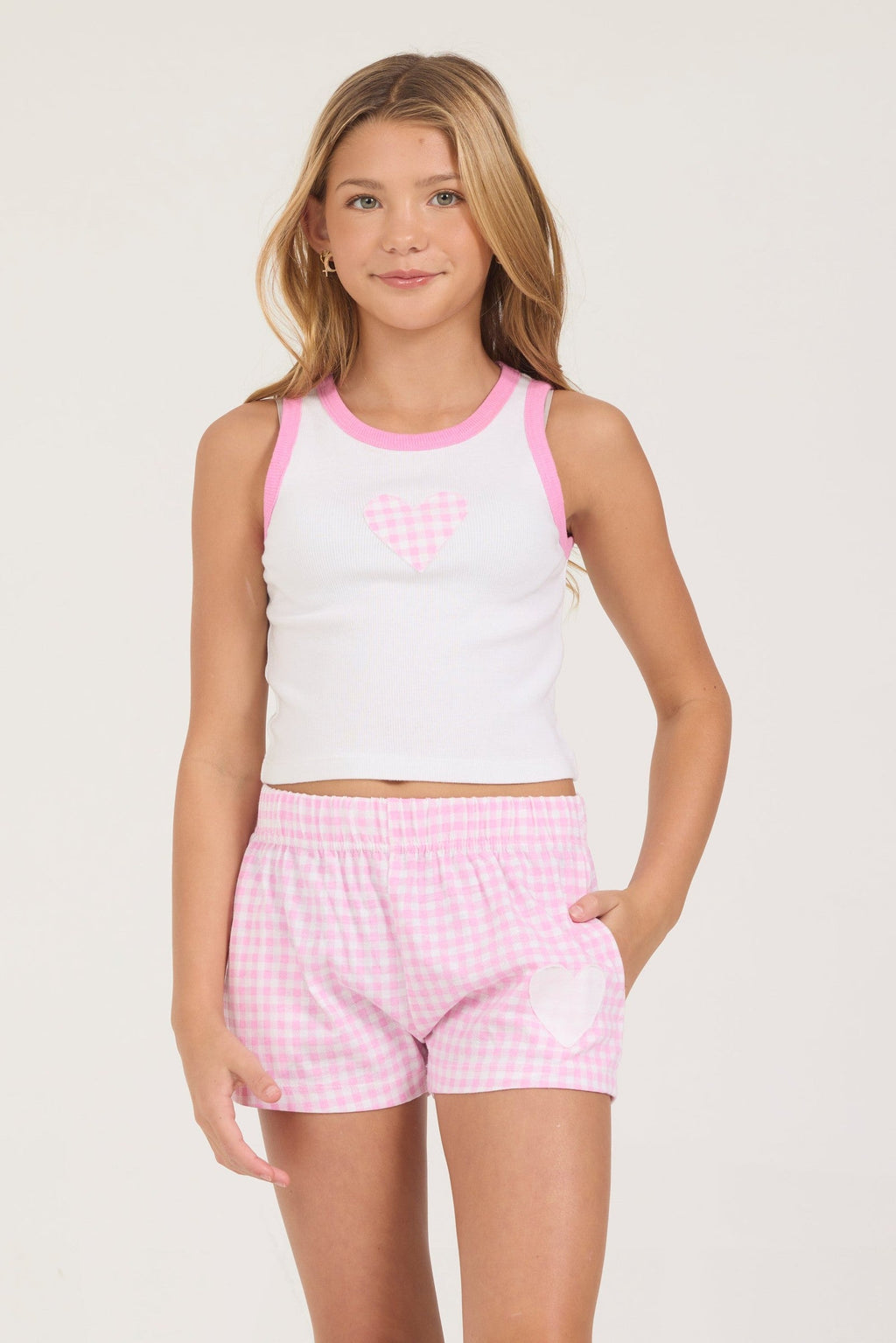 Kids White Heart Gingham Tank