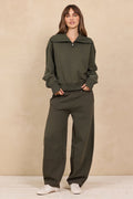 Soft Surf Wash Zippered Mockneck 2-Piece Set in Army Olive