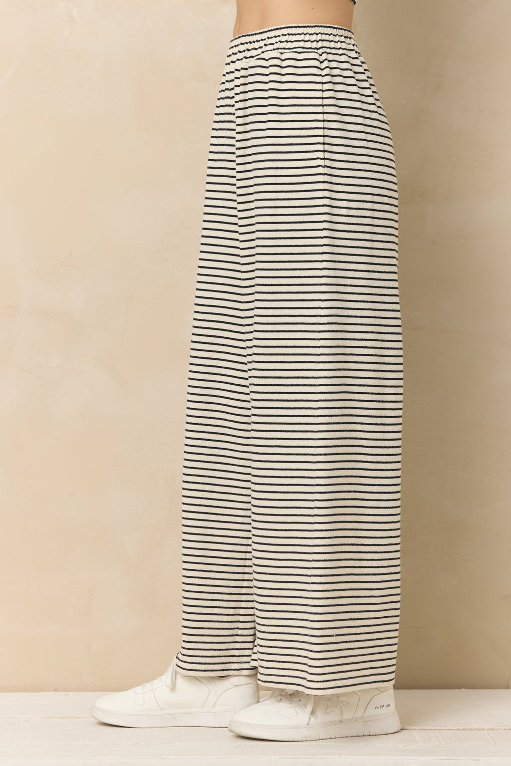 Striped French Terry Cloth Wide Leg Pant