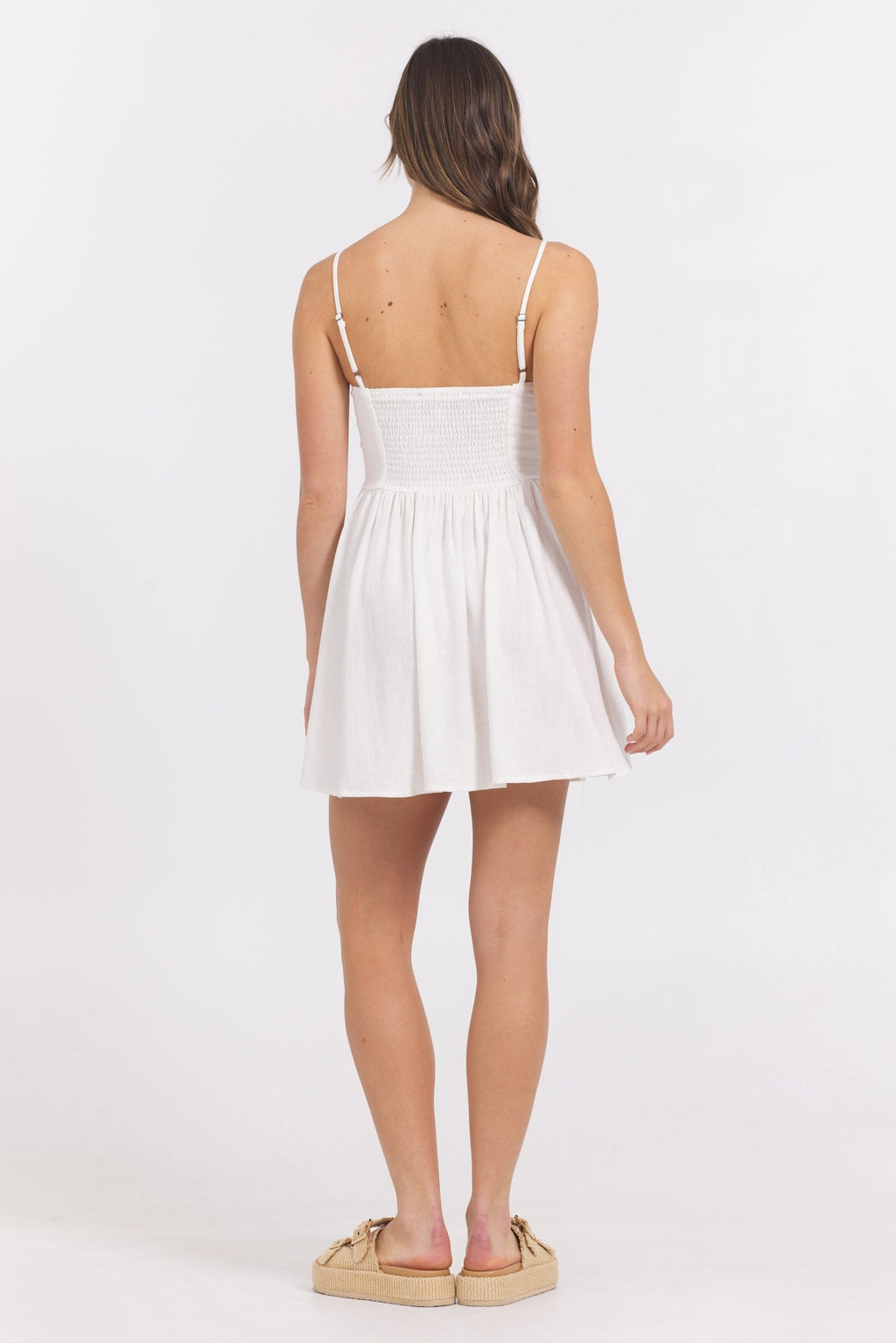 White Mini Dress w/ Tan Whip Stitch