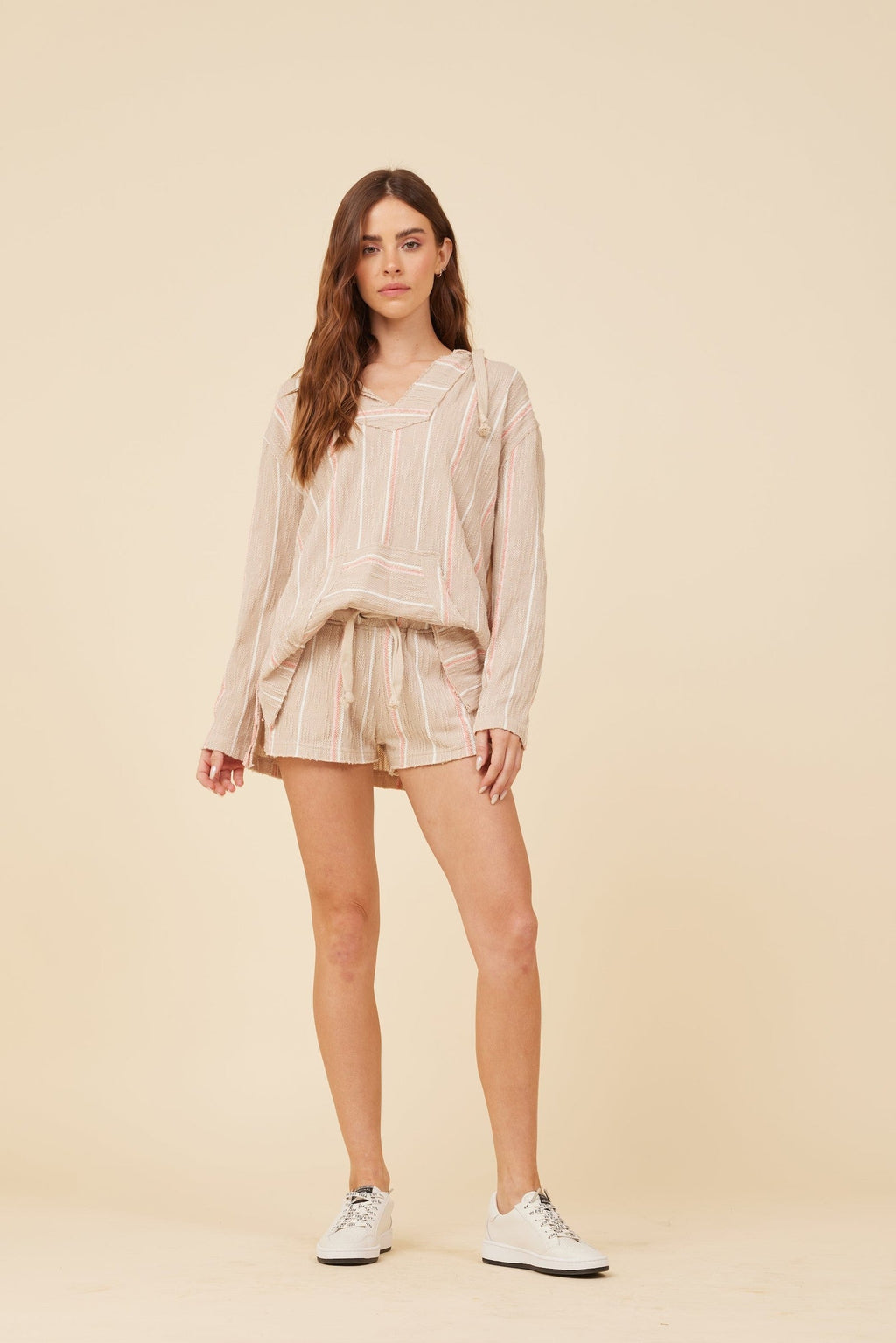Soft Tan w/ Mixed Stripes Textured Short