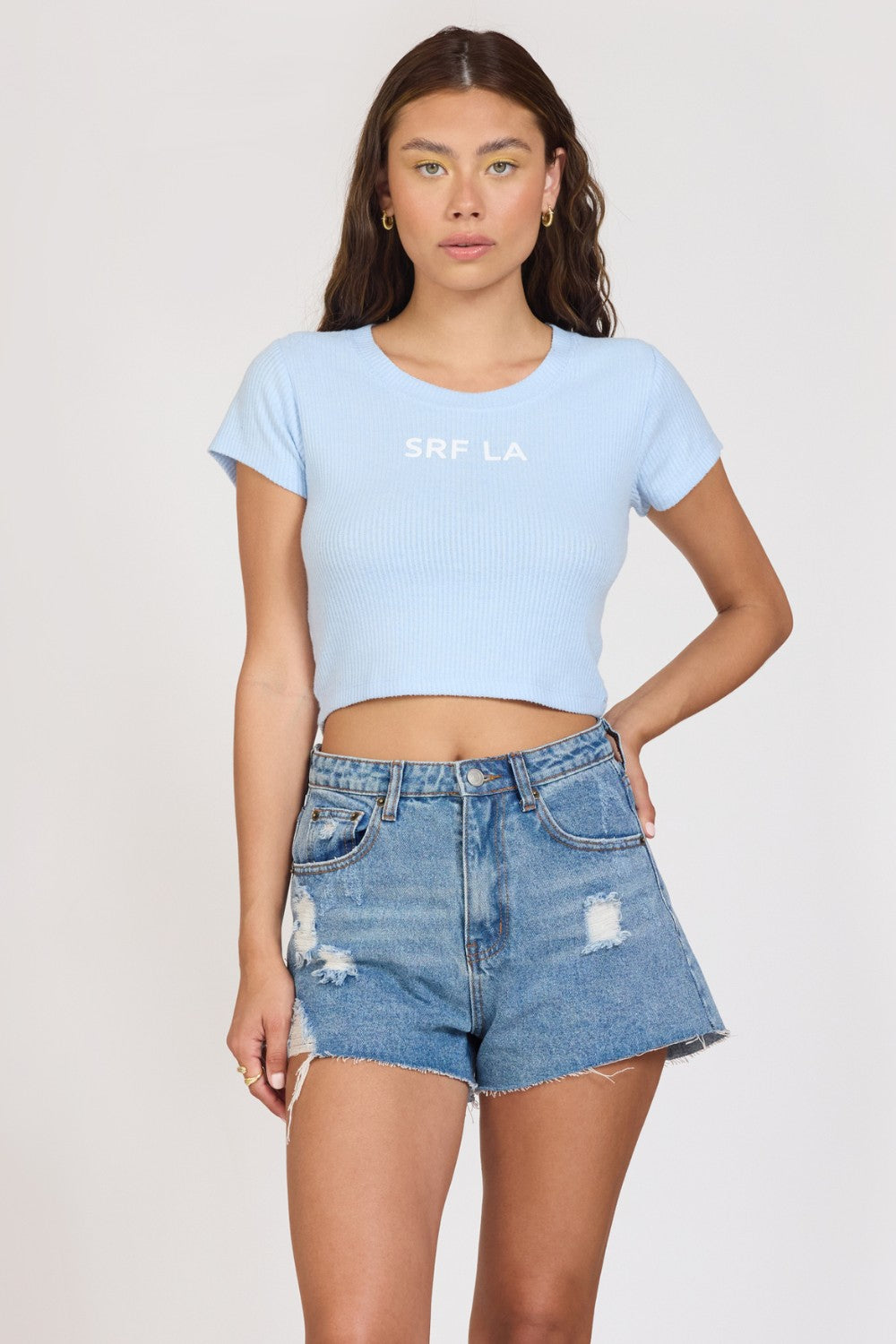 "Surf LA" Surfside Blue Rib Hacci Cropped Tee