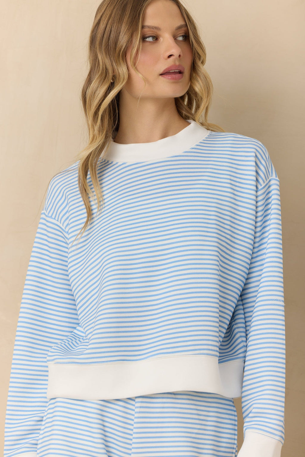 Striped Cloud Fleece Mock Neck