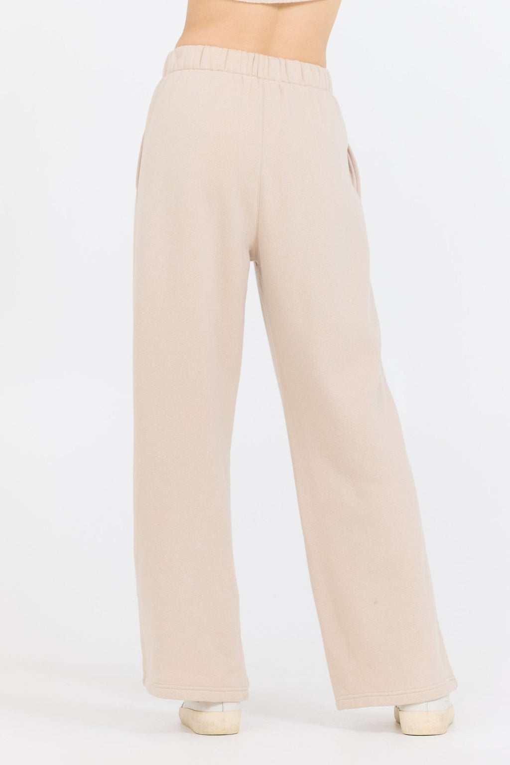 Vanilla Cream Cotton Blend Fleece Wide Leg Pant