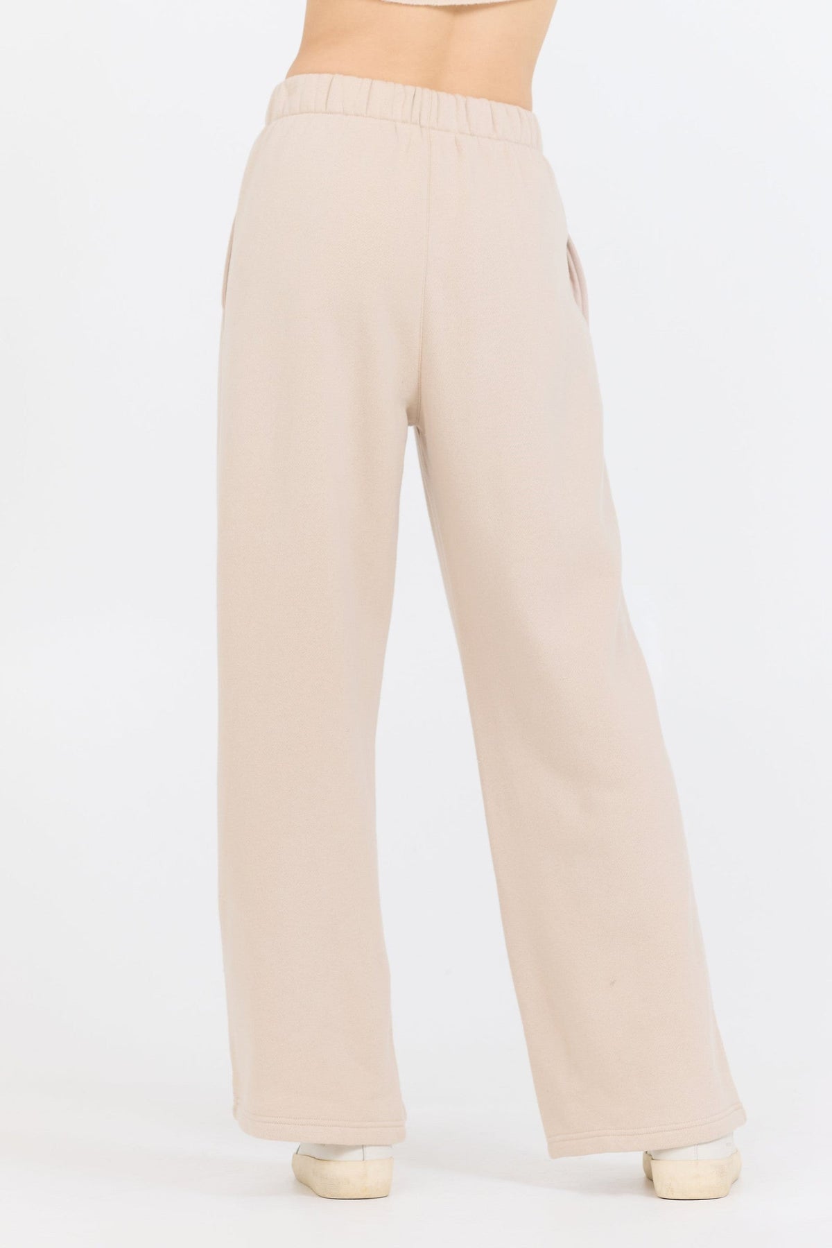 Vanilla Cream Cotton Blend Fleece Wide Leg Pant