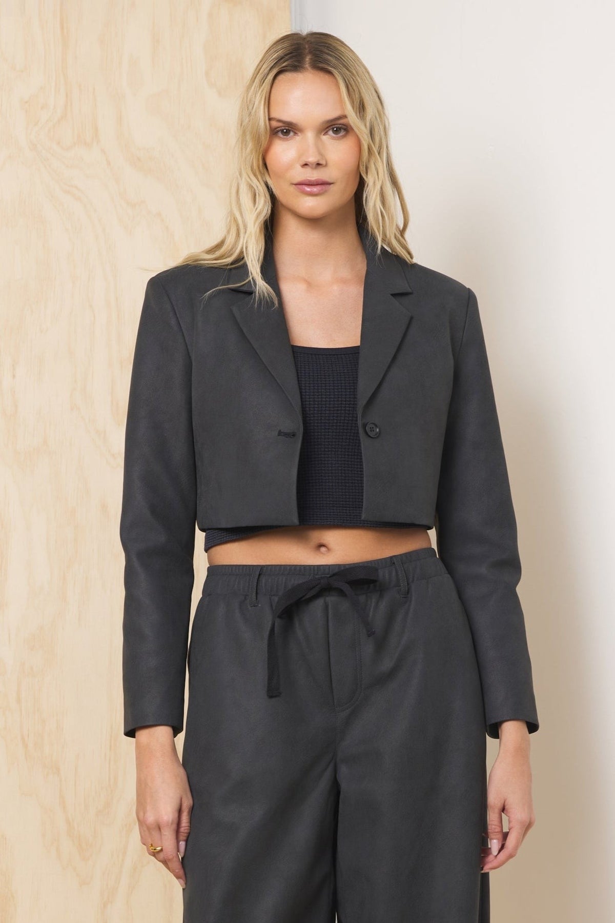 Faux Leather Cropped Blazer