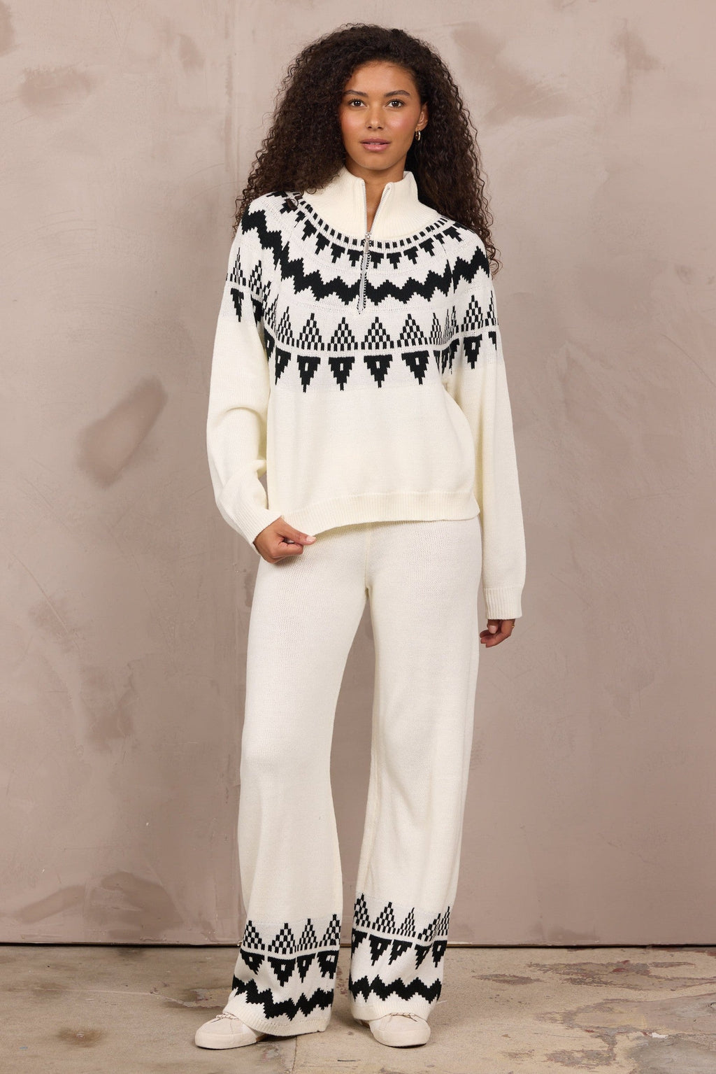 Knit Wide Leg Pant w/ Aztec Fair Isle