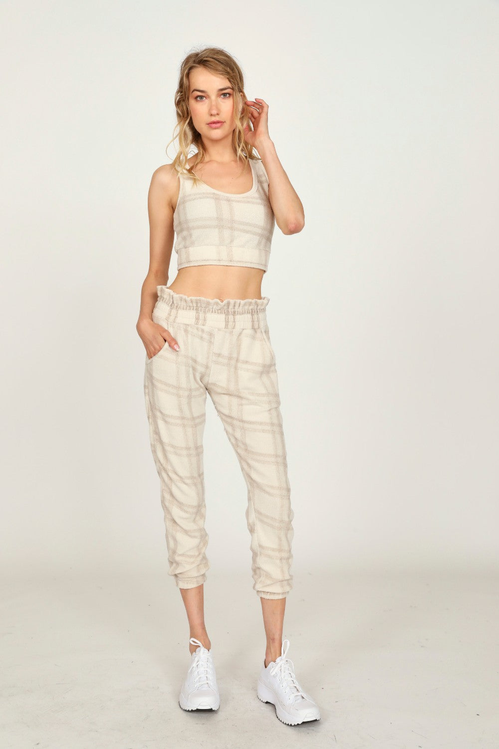 Winter Plaid Reverse Burnout Crop Top