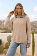 Sweater w/ Denim Collar/Cuff