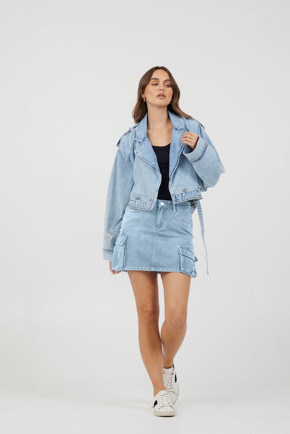 Light Wash Denim Cargo Skirt