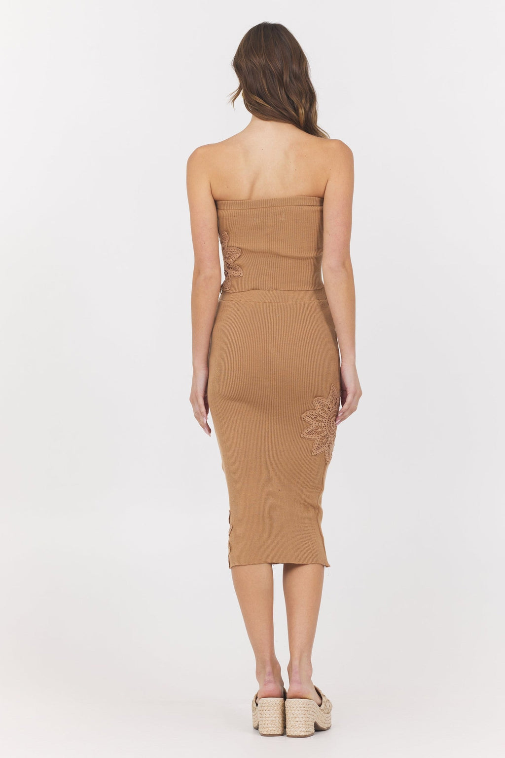 Caramel Crochet Floral Rib Tube Top