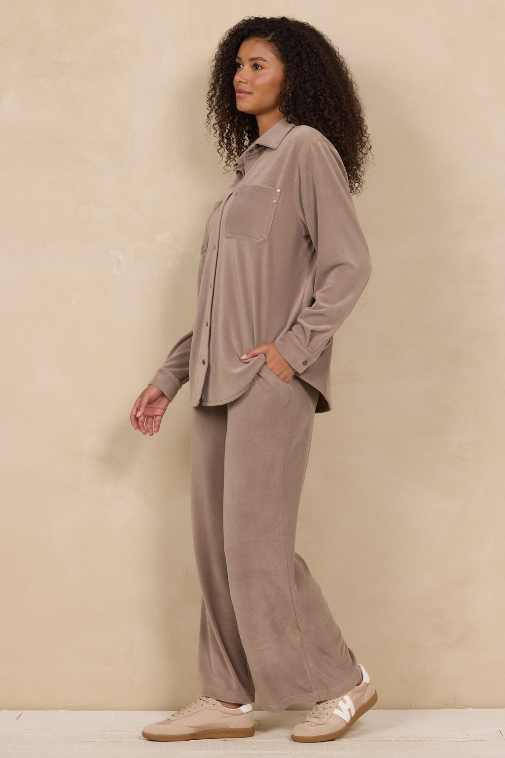 Luxe Cord Button Down 2-Piece Set in Cocoa