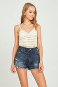Natural Ivory w/ Khaki Contrast Sweater Crochet Tank