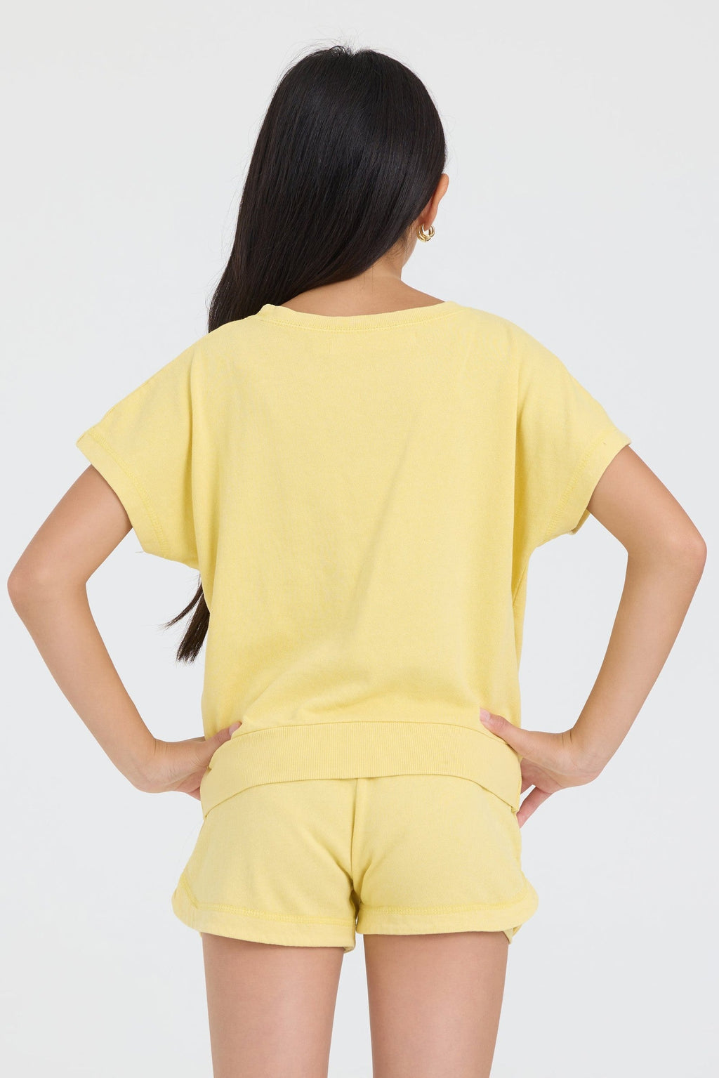 Kids Garment Dye Off Shoulder Top with Smile Embroidery