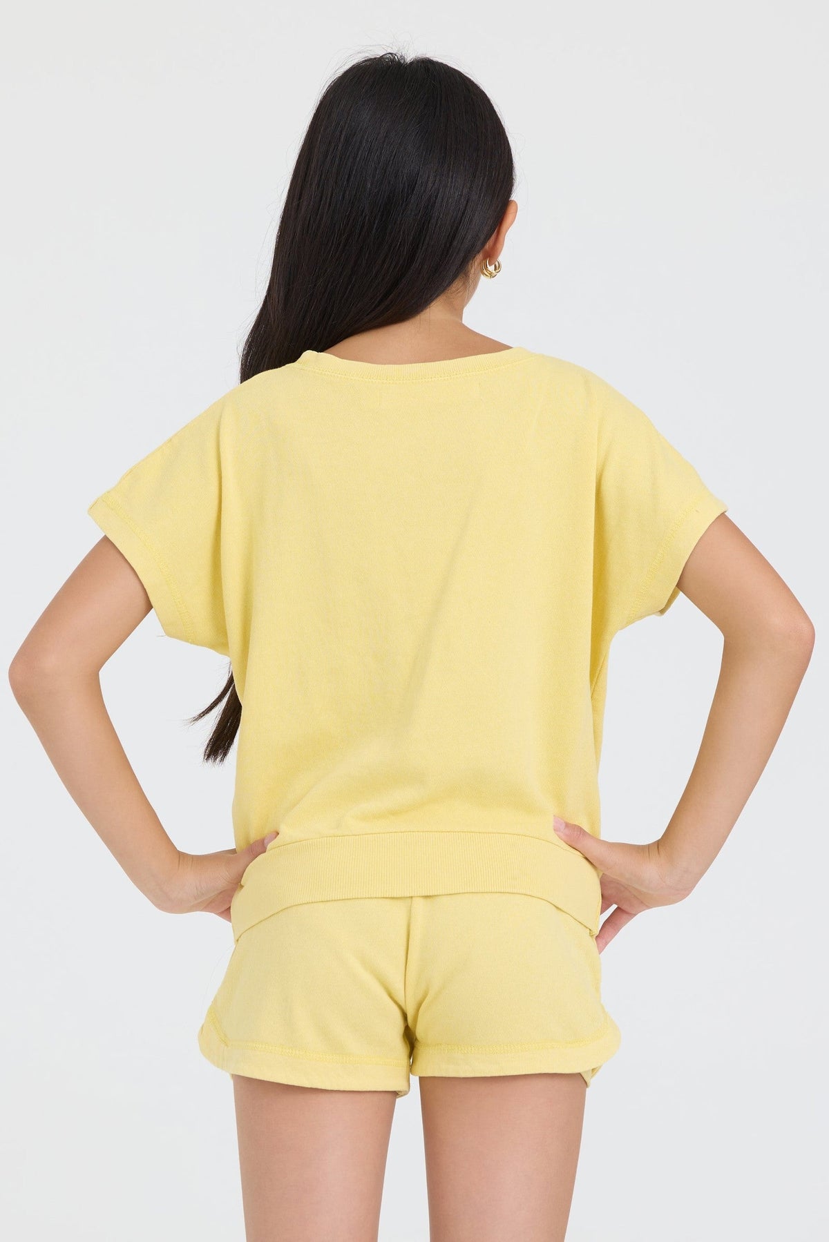 Kids Garment Dye Off Shoulder Top with Smile Embroidery