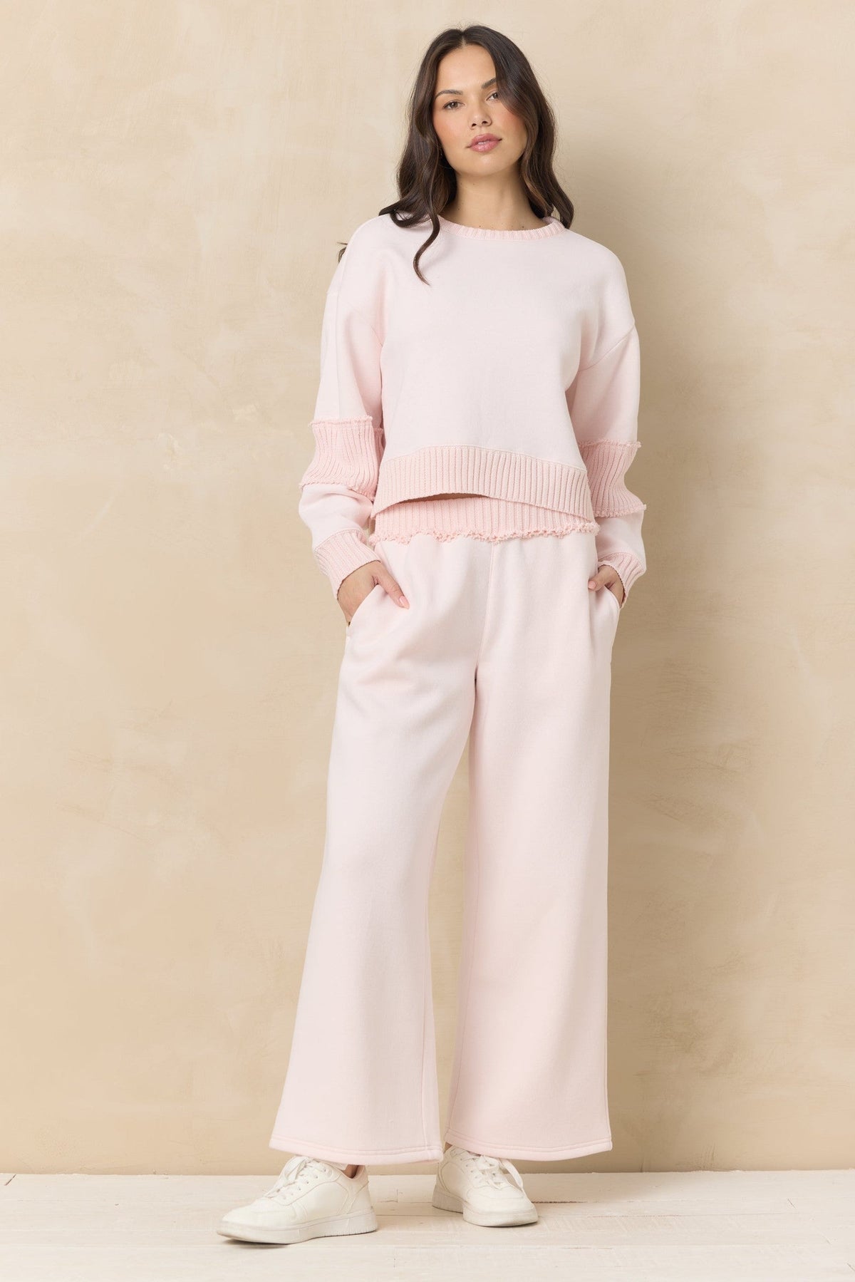Vintage Fleece Wide Leg Pants with Rib